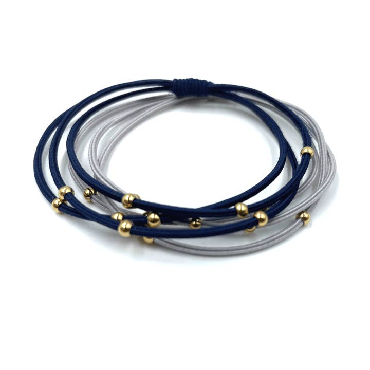 3mm Gold Water Pony Waterproof Bracelet Hair Bands in Gray and Navy(#3) for wholesale by erin gray