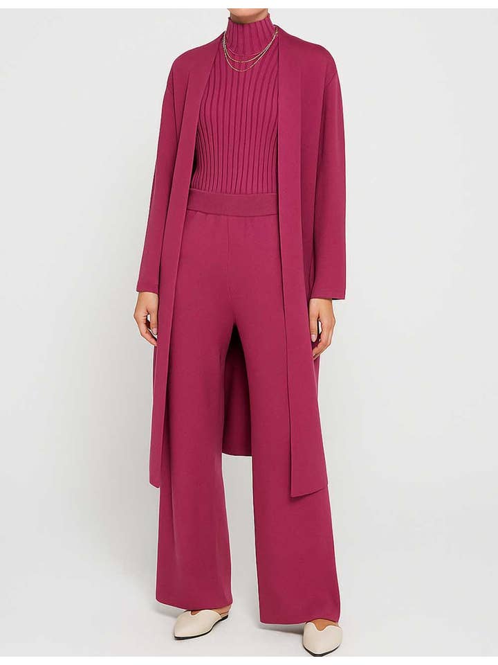 Sweetkama - Wholesale Top & Pant Set (NOT Loungewear) - Women's - Ladies Solid Color Open Knit Cardigan & Pants 3PCS Set16