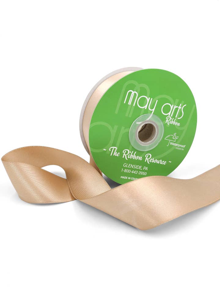 Ruban de satin double face résistant aux intempéries de 1,5 po, champagne pour la vente par May Arts Ribbon