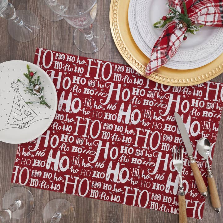 Fennco Styles - Wholesale Placemat - Ho Ho Ho White Red Cotton 14x20 Holiday Placemat