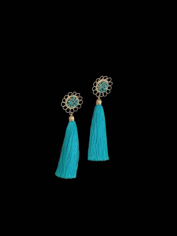 Blue silky tassel earrings in silver plated! for wholesale by Diana Wingert Jewelry