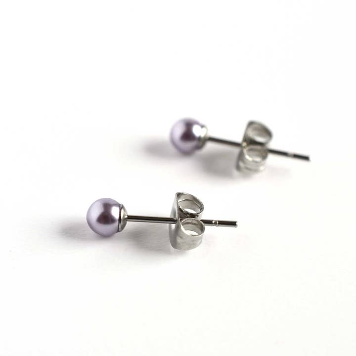 4mm Pale Purple Faux Pearl Stud Earrings, Hypoallergenic Surgical Steel, Minimal Pearl Studs for wholesale by Little Gems Jewels