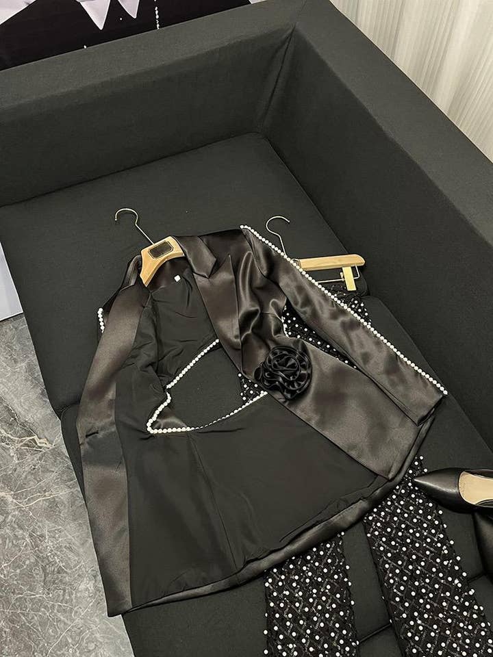 Sanyao Fashion - Wholesale Top & Pant Set (NOT Loungewear) - Women's - SY395Spring Suit with 3D Floral Jacket and Pearl Mesh Pants 9