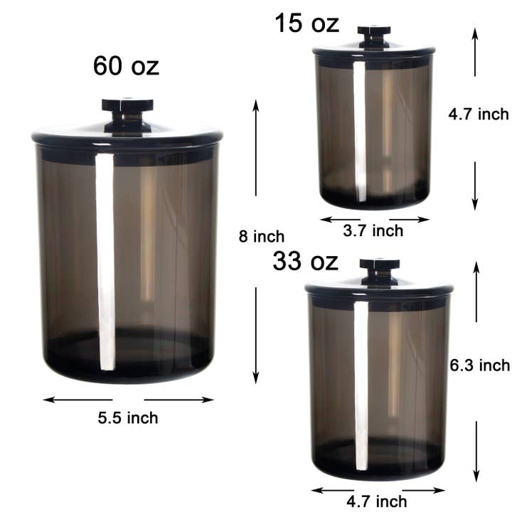 Youngever - Wholesale Jar - Youngever 3Pack Black Plastic Apothecary Jar 60OZ 30OZ 15OZ