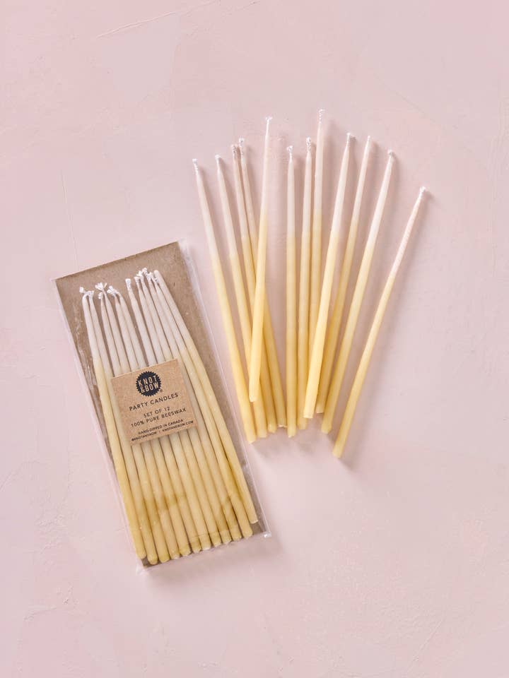 Candele di Compleanno in Cera d'Api Immerse a Mano | Giallo Ombré Alto per la vendita all'ingrosso da parte di Knot & Bow