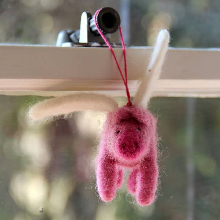 Felt So Good - Wholesale Ornament - Handmade Felt Flying Pig Hanging Decoration1
