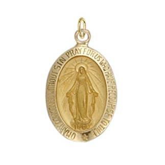 5/8 Inch 14KT Gold Oval with Polished Border Miraculous Medal for wholesale by NYMAN JEWELERS