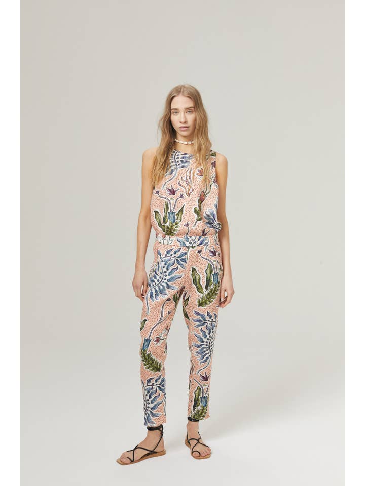 Lotus Jogger Linen Pants - Marrakech Gardens Print with Cont for wholesale on Faire