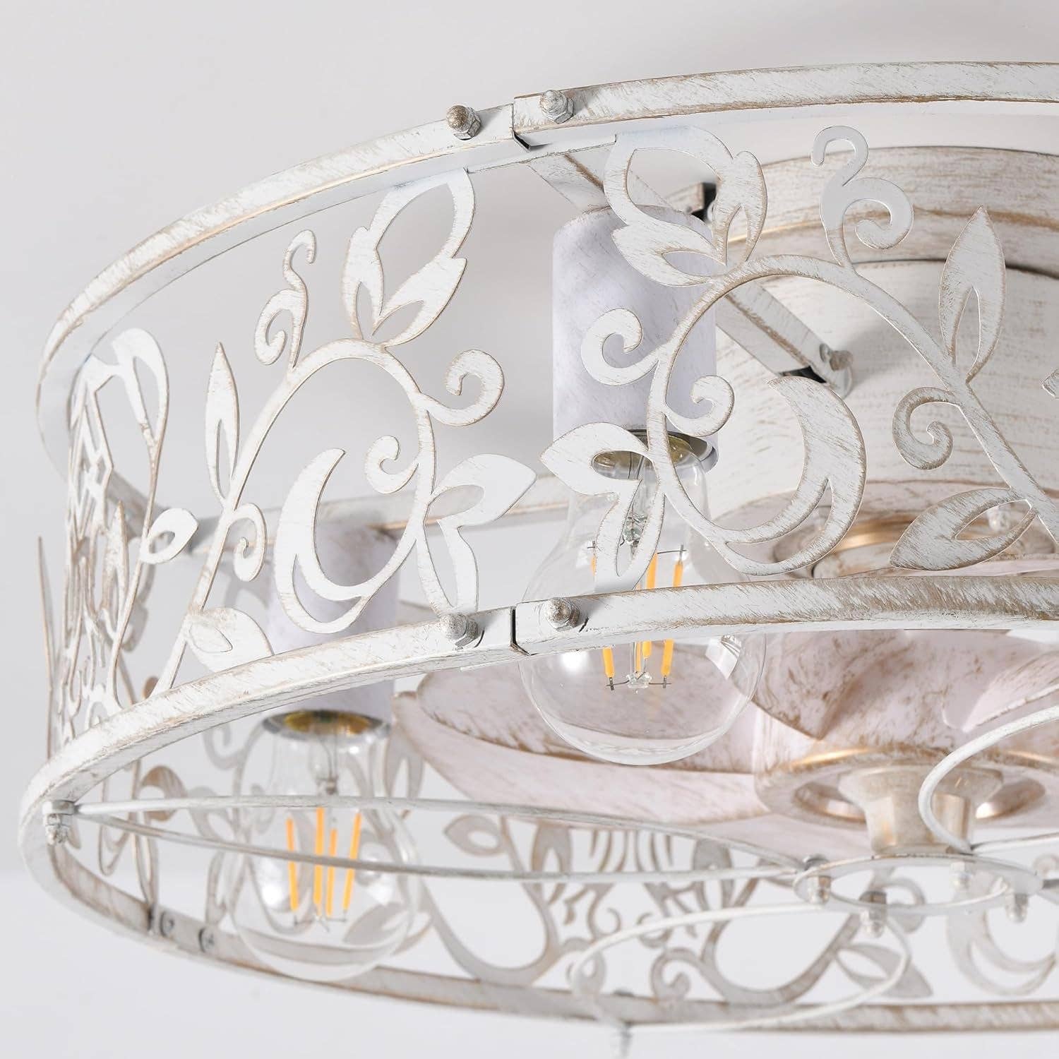 20 Inch Caged Ceiling Fan With Light White Gold Remote for wholesale on Faire8