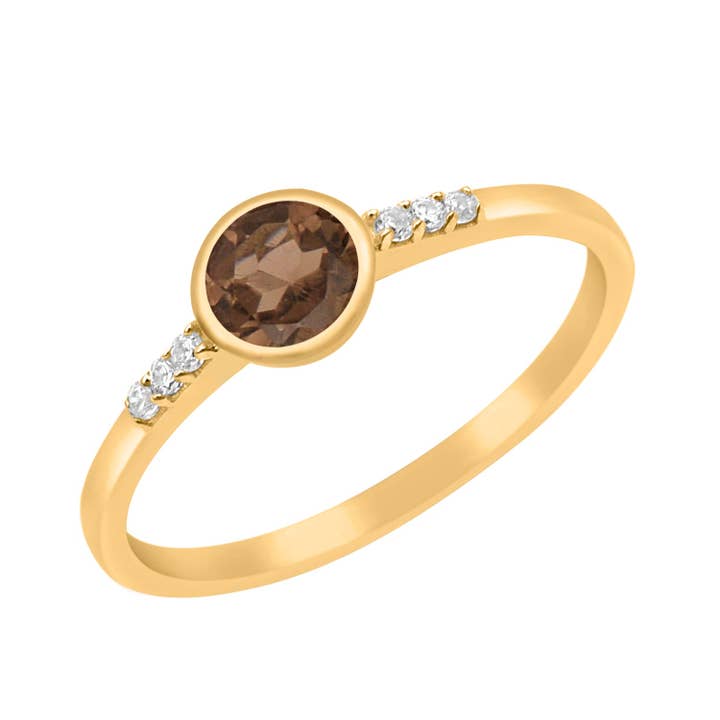 Sterling Silver Round Cut 5mm Smoky Quartz Gemstone Women Wedding Ring for wholesale by Star Joya