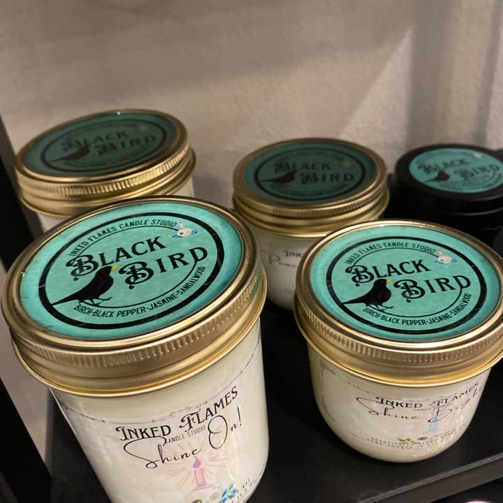 Blackbird - Soy Wax Candle for wholesale by Inked Flames Candle Studio