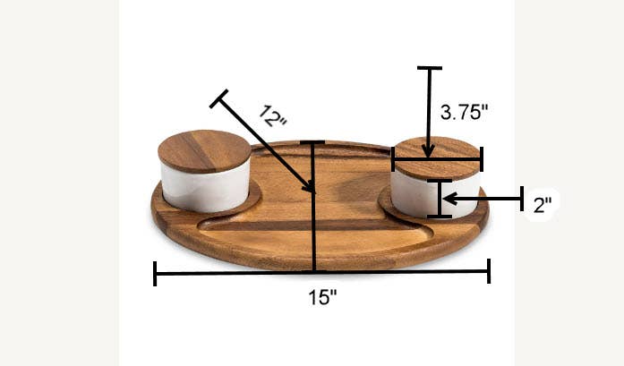 Kalmar Home - Wholesale Serving Tray - Charcuterie/ Serving Tray w/ 2 White Ceramic Dishes w/ Lids3