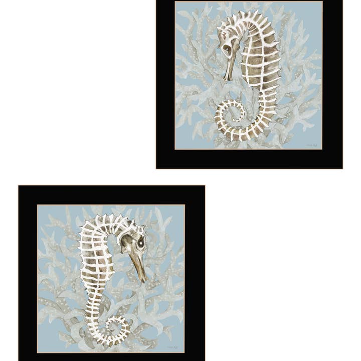 „Coral Seahorse Collection“ 2-delt vignet, sort ramme for engroshandel hos Trendy Decor 4U