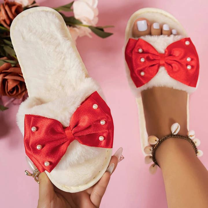 White Pearl Embellished Ribbon Bow Plush Open Toe Lounge Slippers and other Purchase Wholesale embellished slippers. Free Returns & Net 60 Terms on Faire trending on Faire.