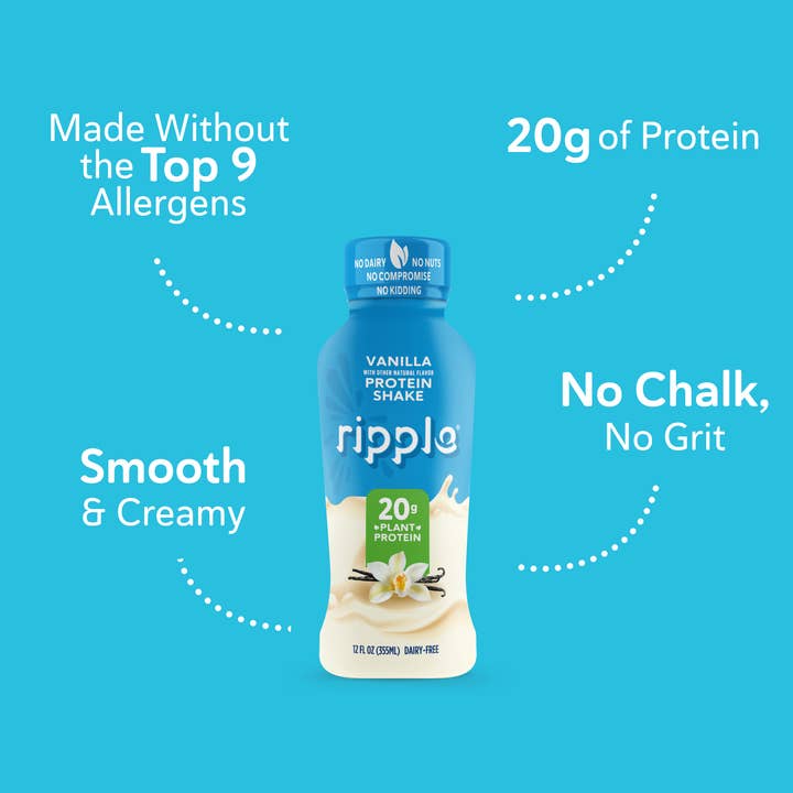 Ripple Foods - Wholesale Protein/Superfood Powder - Ripple Vanilla Plant-Based Protein Shake (4 Cases of 12)