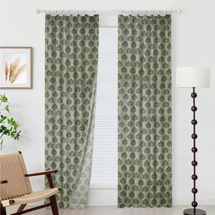 Blockdruck Vorhang aus reiner Leinen mit Falten - Chahat für den Großhandel von Fabdivine