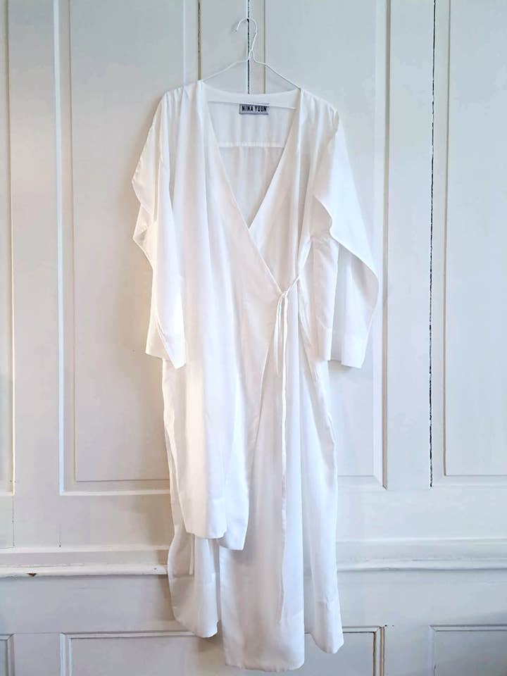 AIR WRAP DRESS SOLID - WHITE SAND for wholesale by NINA YUUN