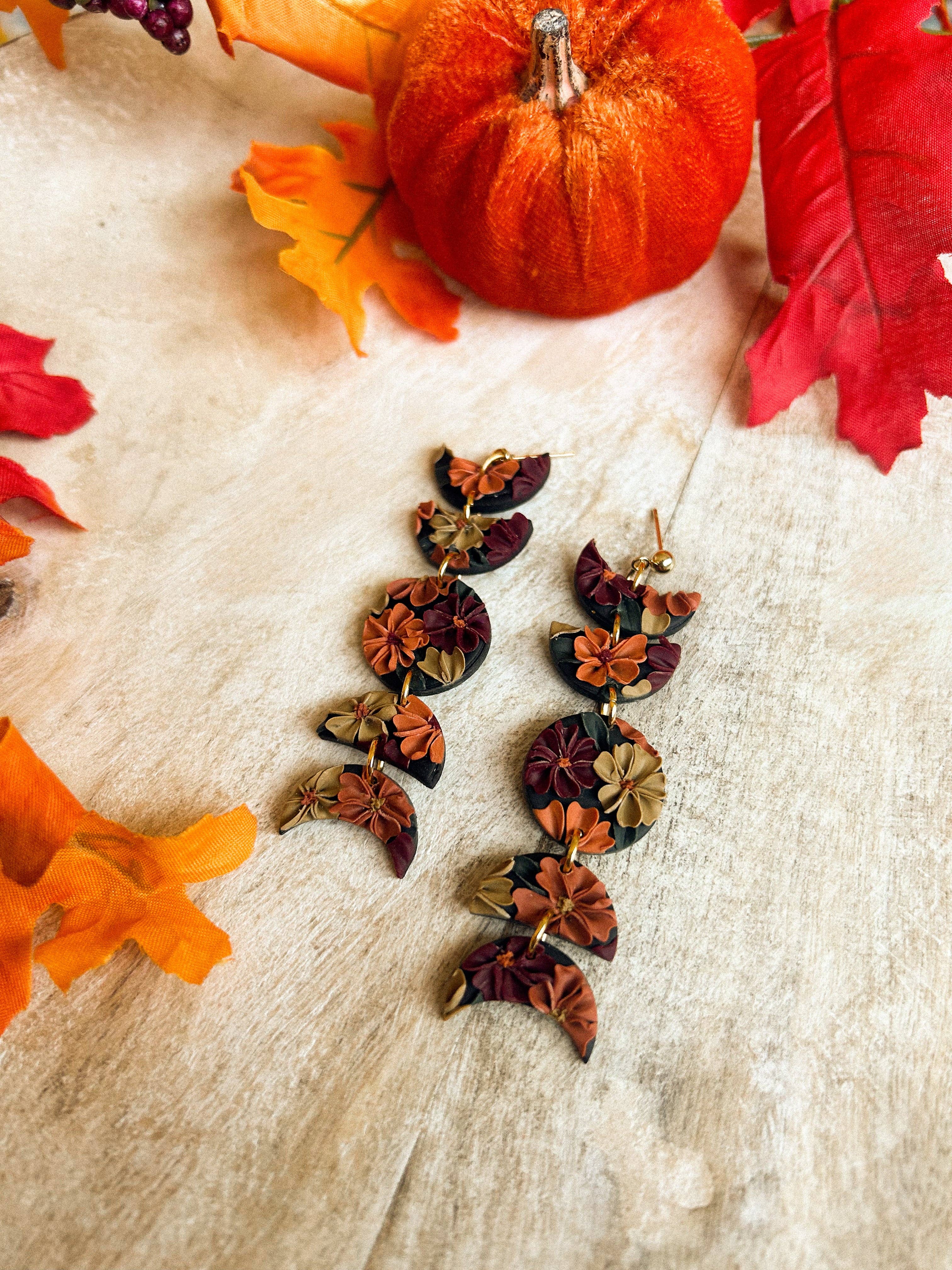 hunterclayco | Polymer Clay Earrings - Wholesale Dangle Earrings - Floral Moon Phase Dangles1