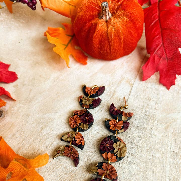 hunterclayco | Polymer Clay Earrings - Wholesale Dangle Earrings - Floral Moon Phase Dangles1