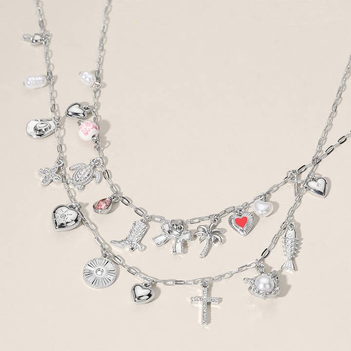 Sensibling Corp. - Wholesale Pendant/Charm Necklace - 2PCS-Fish Turtle Heart Cross Bow Pearl Charm Necklace2