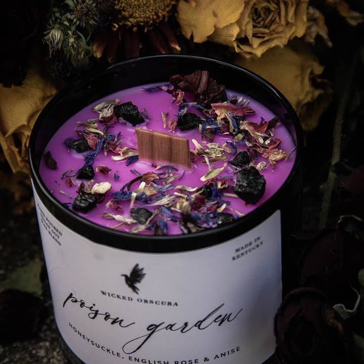 Poison Garden- Honeysuckle & Rose Soy Candle for wholesale by Wicked Obscura