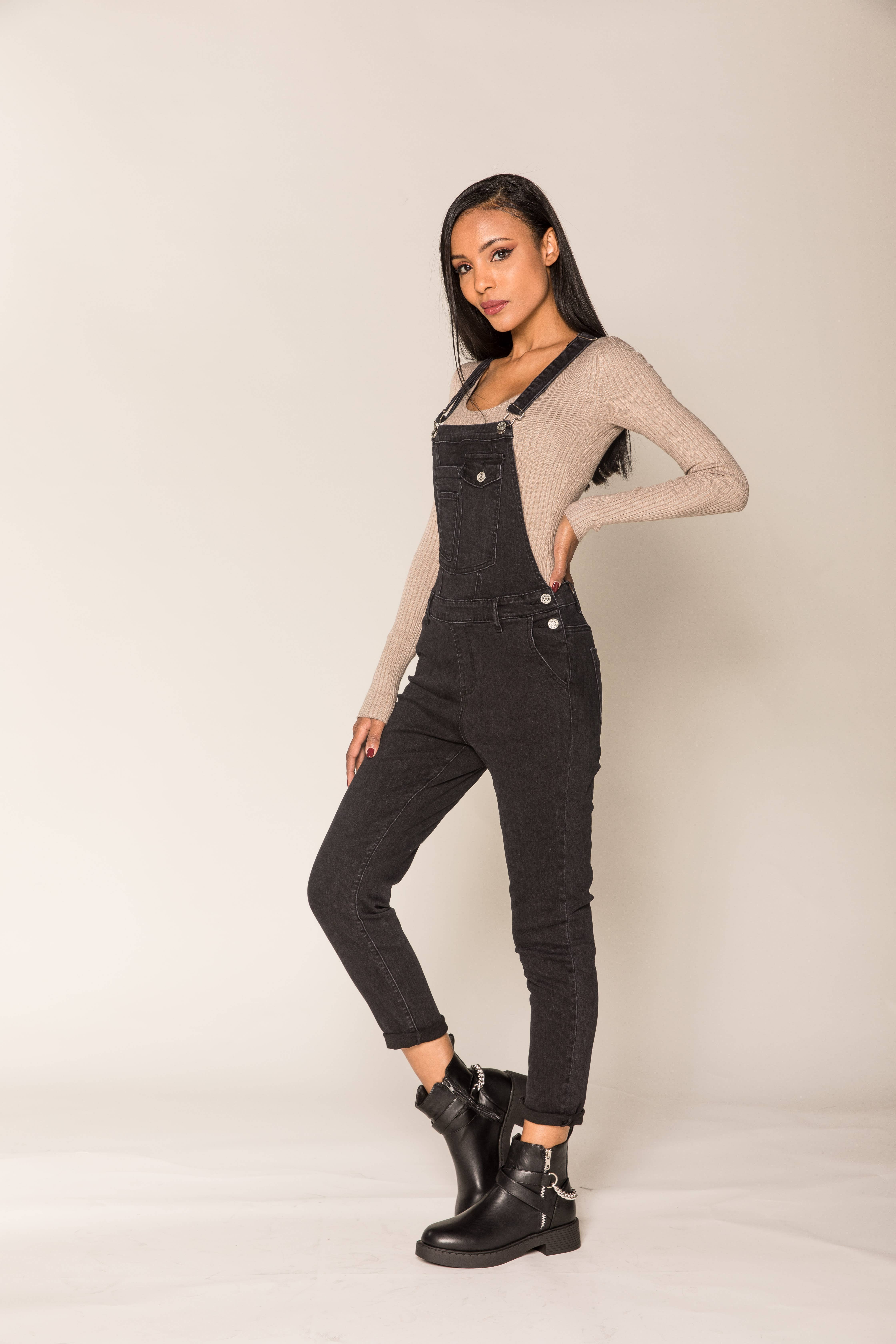 Nina Carter - Wholesale Overalls - Women's - S512 wide stretch boyfriend jean denim overalls21