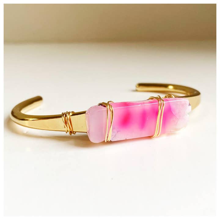Agate Cuff- Pink Crystal Cuff- Crystal Bracelet Jewelry for wholesale by Etymology Jewelry