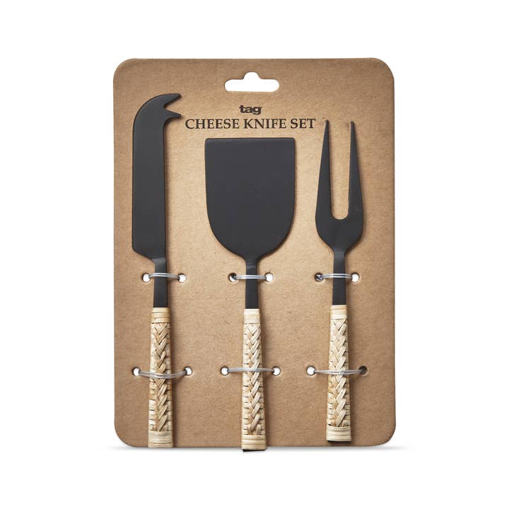 Forged Cheese Utensil Bamboo Handle Set Of 3 - Black Multi for wholesale on Faire