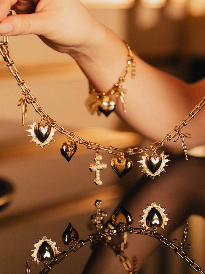 Colar ex-voto de corações e cruzes com pérolas por atacado de PHOEBE´S