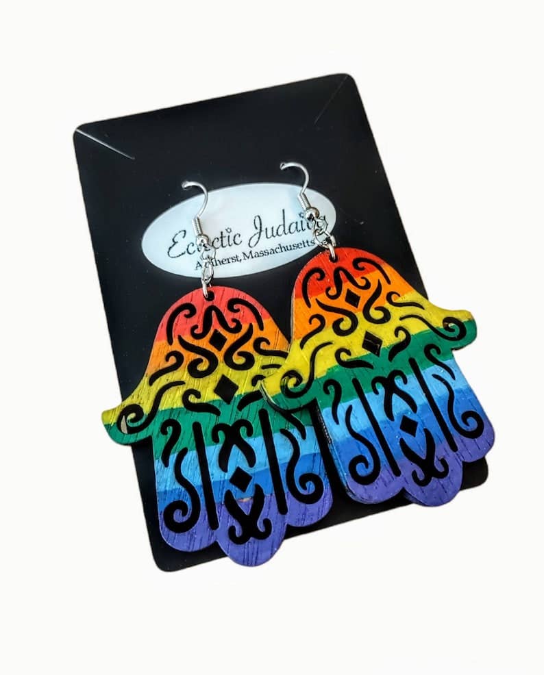 Eclectic Judaica - Wholesale Dangle Earrings - Wooden Rainbow Earrings 1