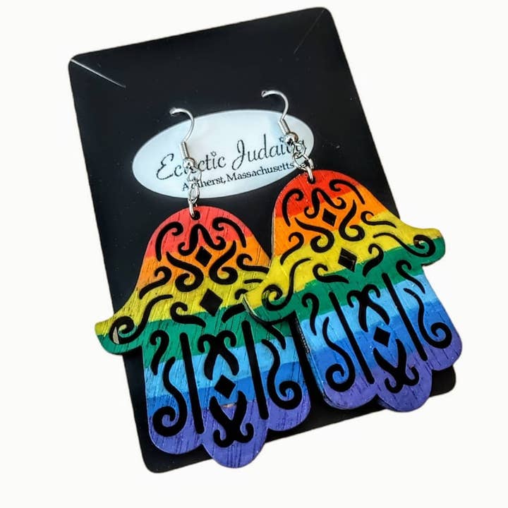 Eclectic Judaica - Wholesale Dangle Earrings - Wooden Rainbow Earrings 1