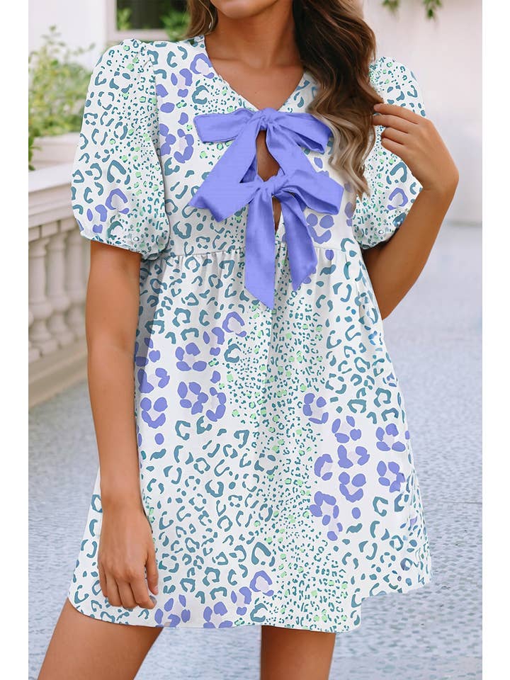 Little Daisy Closet - Wholesale Dress - Women's - LDC Floral Print Bow Knot Decor Bubble Sleeve Shift Dress