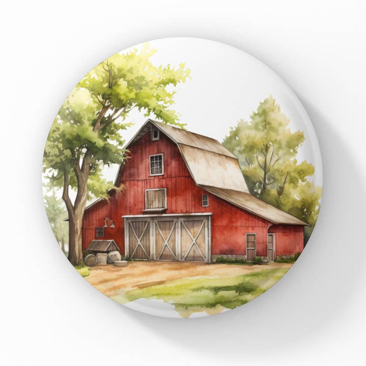 Farm Landscape Pin Button, Farm Keychain, Farm Magnet for wholesale by NatureCuts