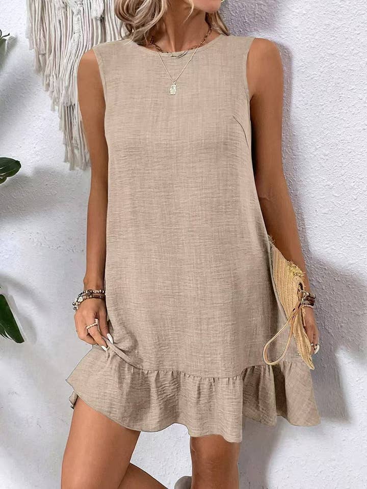 Lily Clothing - Wholesale Dress - Women's - Casual tank solid color dress with lace ruffles