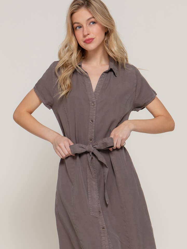 Short Sleeve Belted Tencel Shirt Mini Dress for wholesale by Active Basic | Active USA