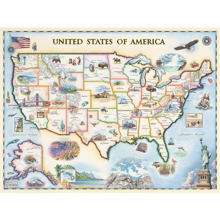 USA Hand-Drawn Map for wholesale by XPLORER MAPS
