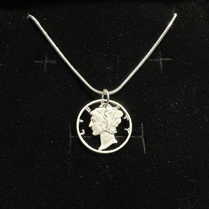 Zilveren Amerikaanse Mercury Dime handgesneden muntketting voor wholesale door Mountainstruck Coin Rings and Jewelry