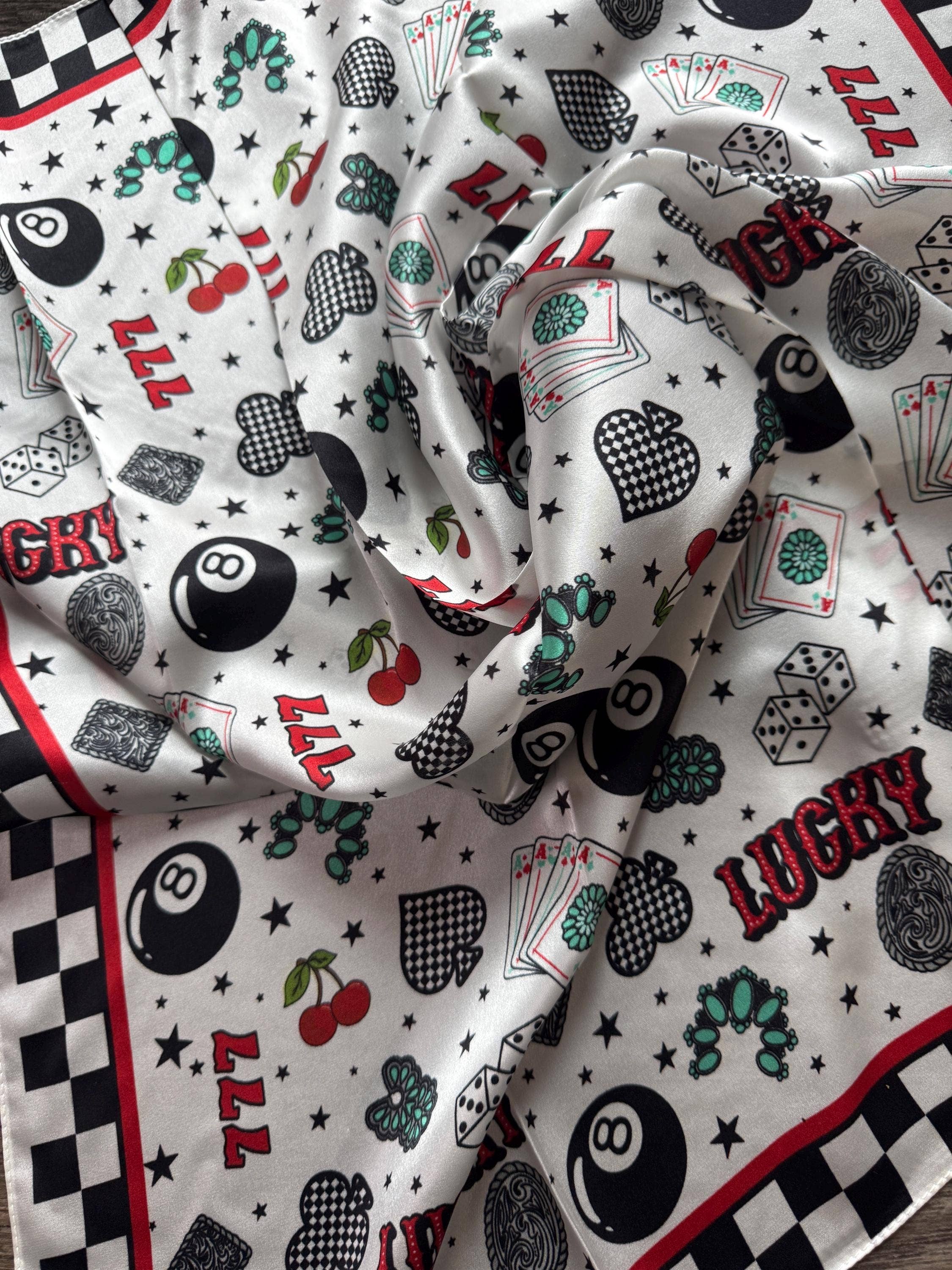 Double B Wild Rags - Wholesale Scarf – Women's - 100% Silk Wild Rag Checkered Lucky 7's Casino by Double B Wild Rags2