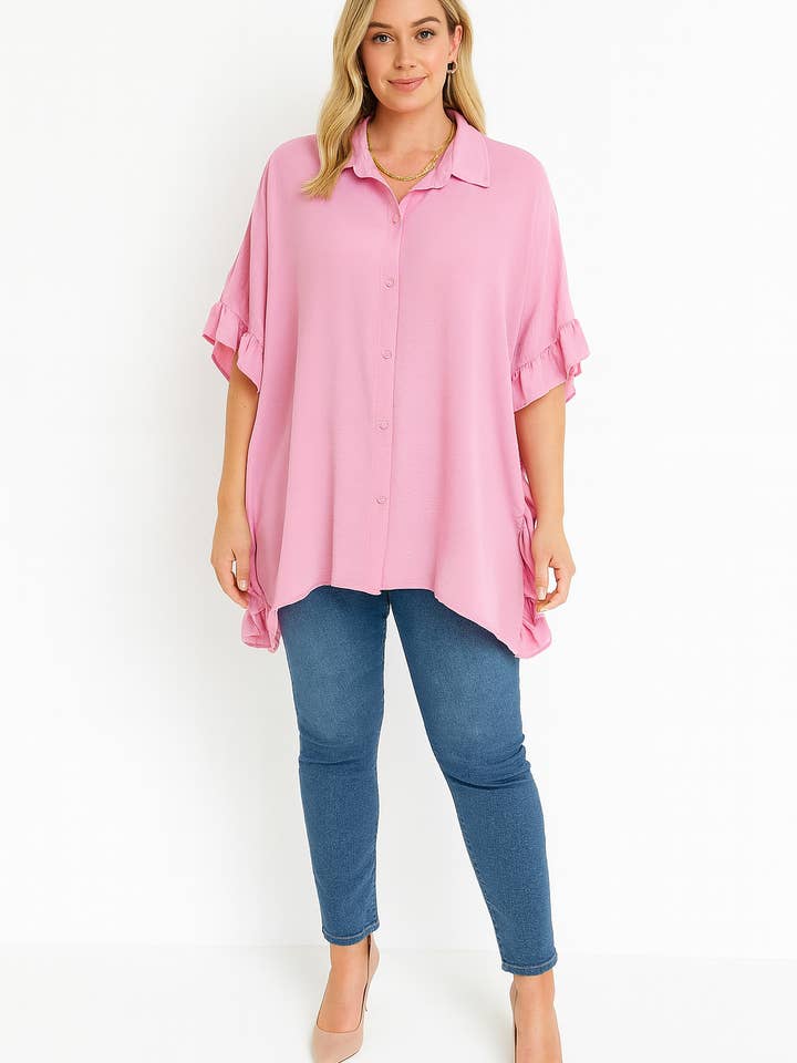 Side Flæse Oversized Tunika Skjorte Knap Ned/Op for engroshandel hos Miss Bold