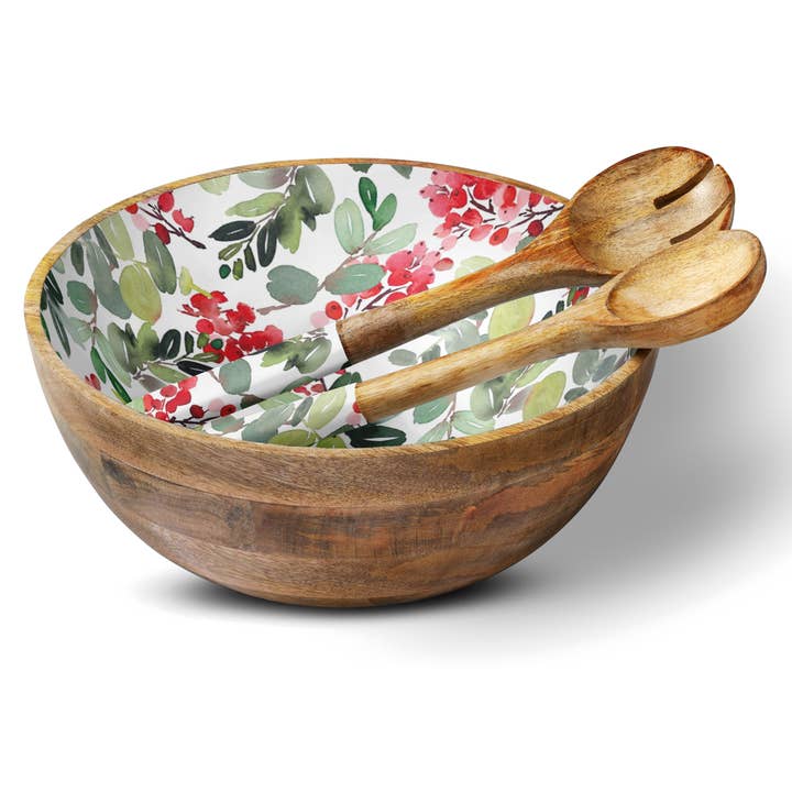 Red Berries 12" Bowl w/Matching Servers Item 1-37 PREORDER for wholesale by My Casita
