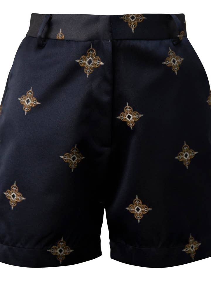 Sort og guld shorts for engroshandel hos Le Réussi®