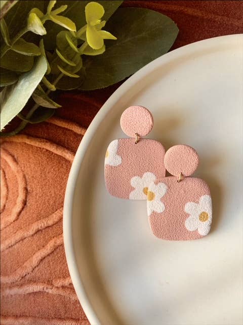 Square Daisy Dangles | Clay Earrings | Spring Earrings for wholesale by Made For More