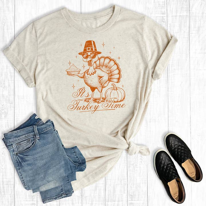 Funny Thanksgiving It's Turkey Time Graphic Tee for wholesale by The Way Down South