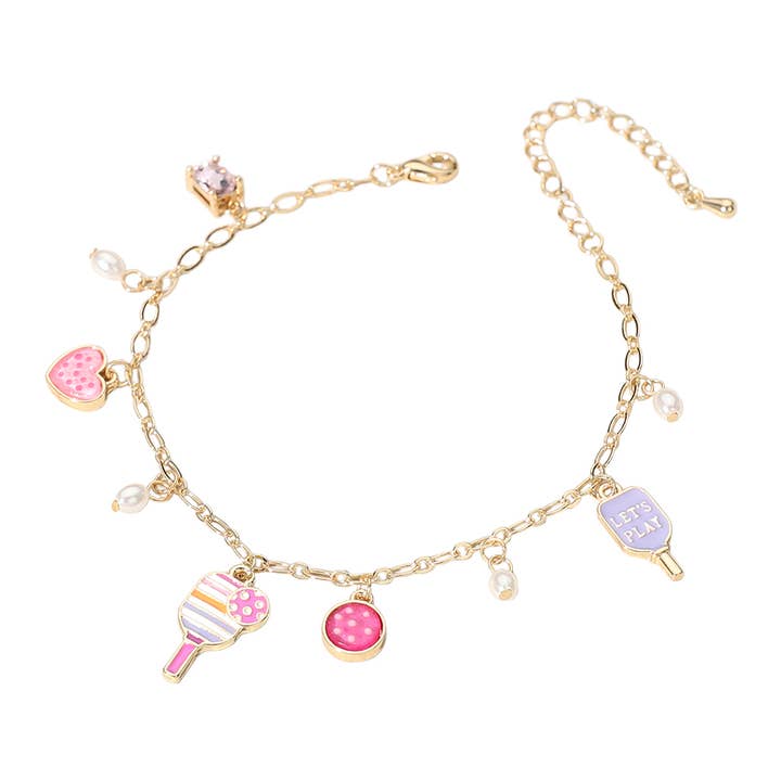 Sensibling Corp. - Wholesale Charm/Dangle Bracelet - Lets Play Message Enamel Pickleball Pearl Charm Bracelet5