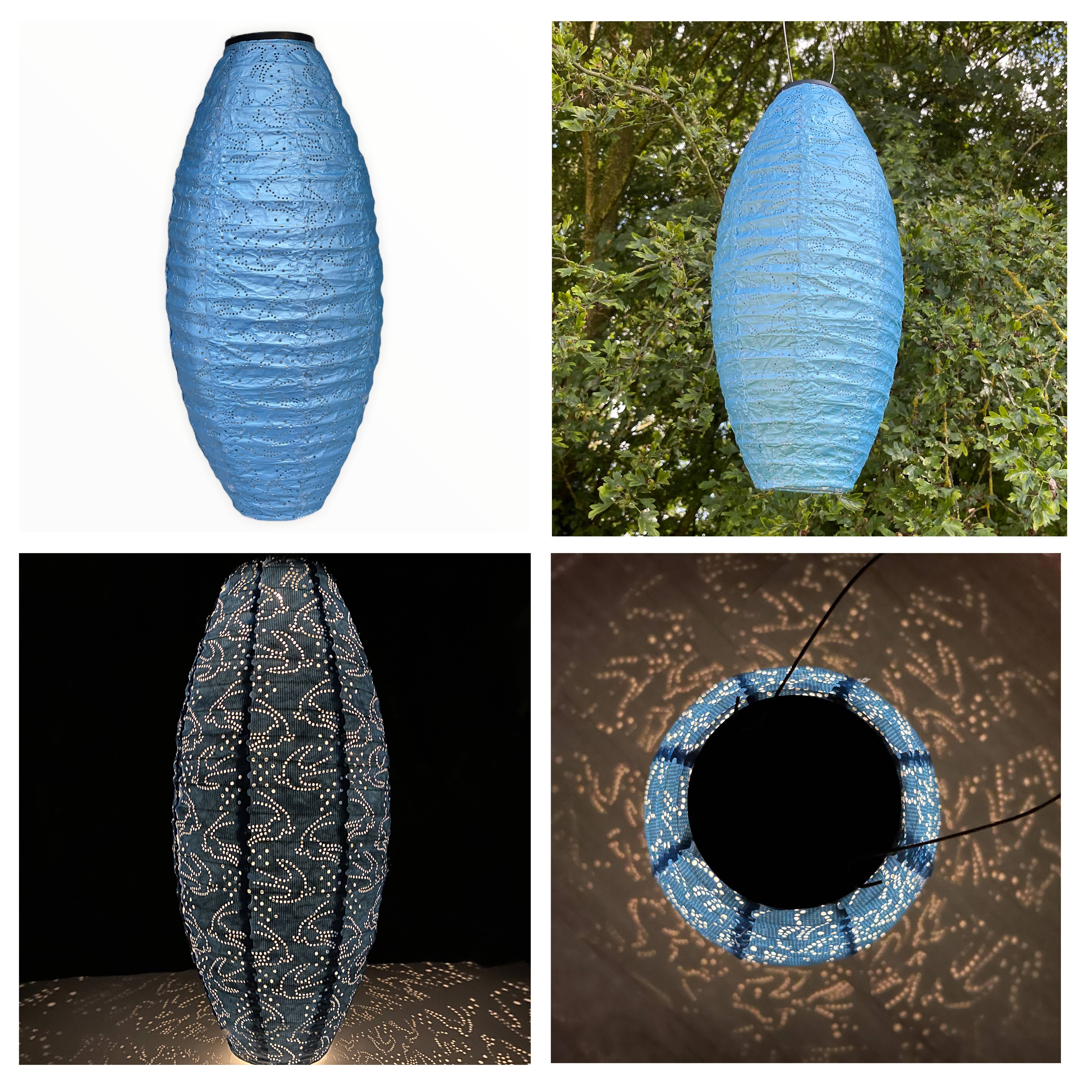 Delicious Designs Ltd - Wholesale Lantern - Solar Lantern - Long Oval Blue Birds 45cm4