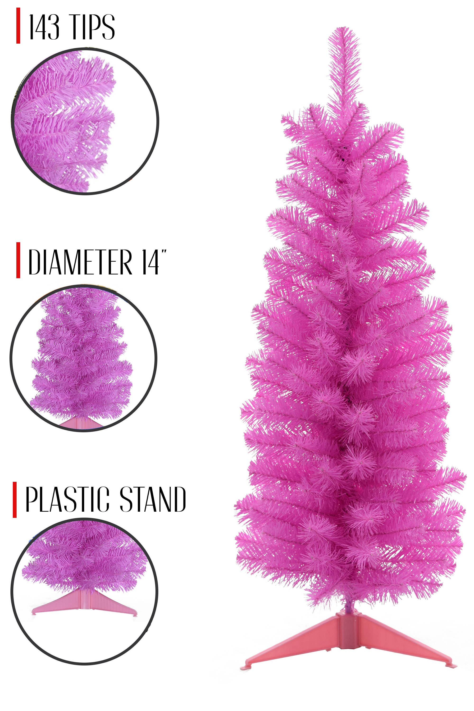 3' Colorful Pink Tabletop Tree with Plastic Stand for wholesale on Faire4