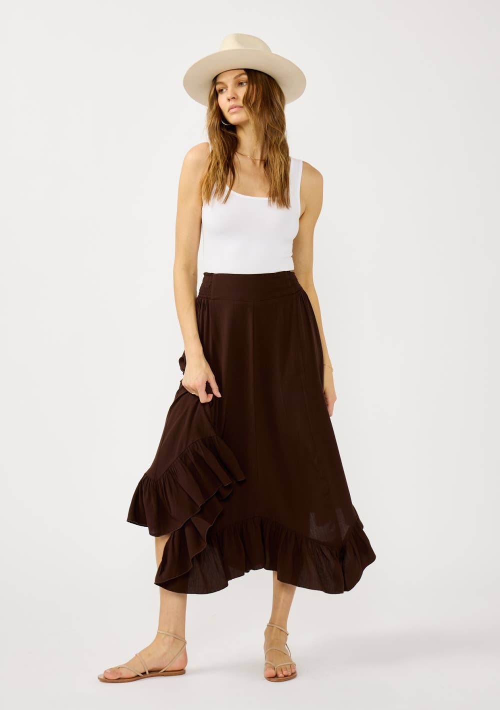 Lovestitch - Wholesale Skirt - Women's - Flowy Smocked Ruffle Hem Skirt9