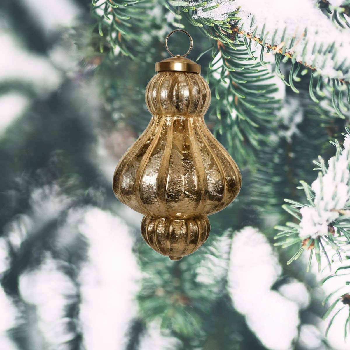 Antikas – Engroshandel Julepynt – Julepynt, glasdråber, antik guld - håndlavet i Indien, sæt med 4 stk.1