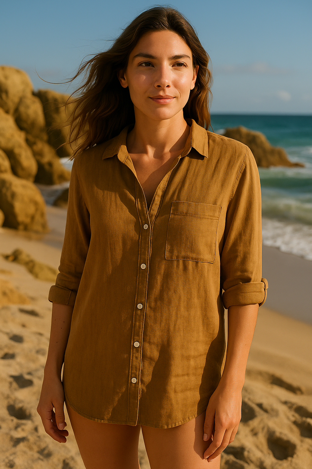 LINEN & COTTON HOUSE - Wholesale Button Down Shirt - Women's - LINEN SHIRT WITH SQUARE POCKET, SPRING SUMMER 7400146