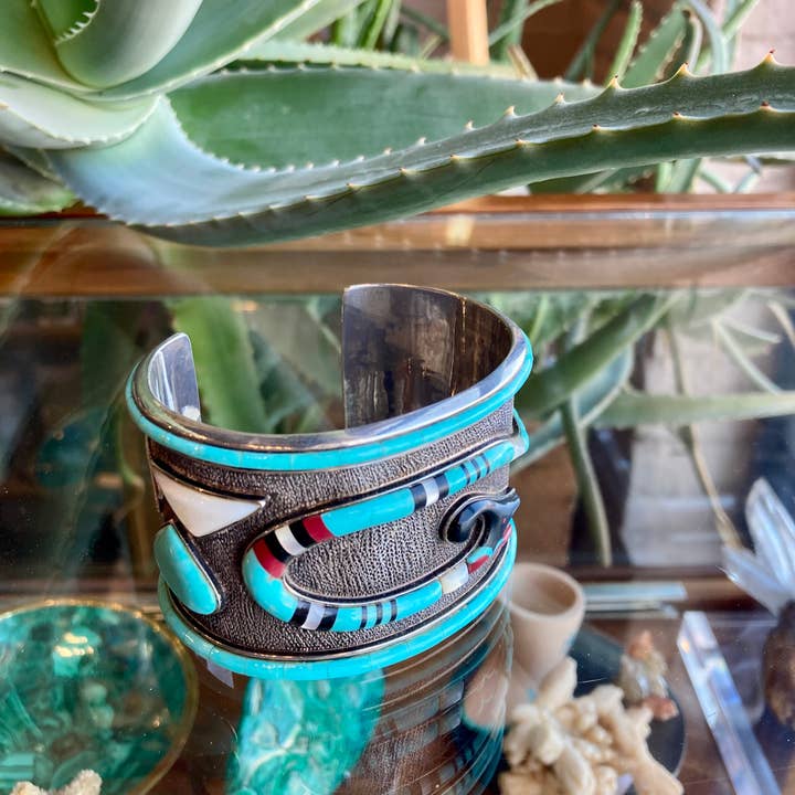 Rainbow Trading Post - Wholesale Cuff Bracelet - STERLING NATIVE AMERICAN SNAKE TURQUOISE CUFF BRACELET